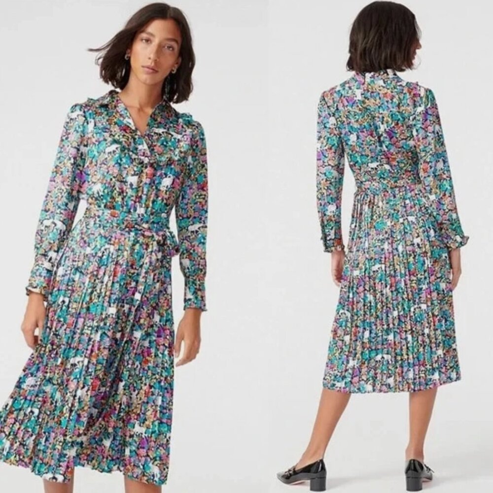 J. Crew Grazing Goats Bold Print Pleated Collared Midi Dress